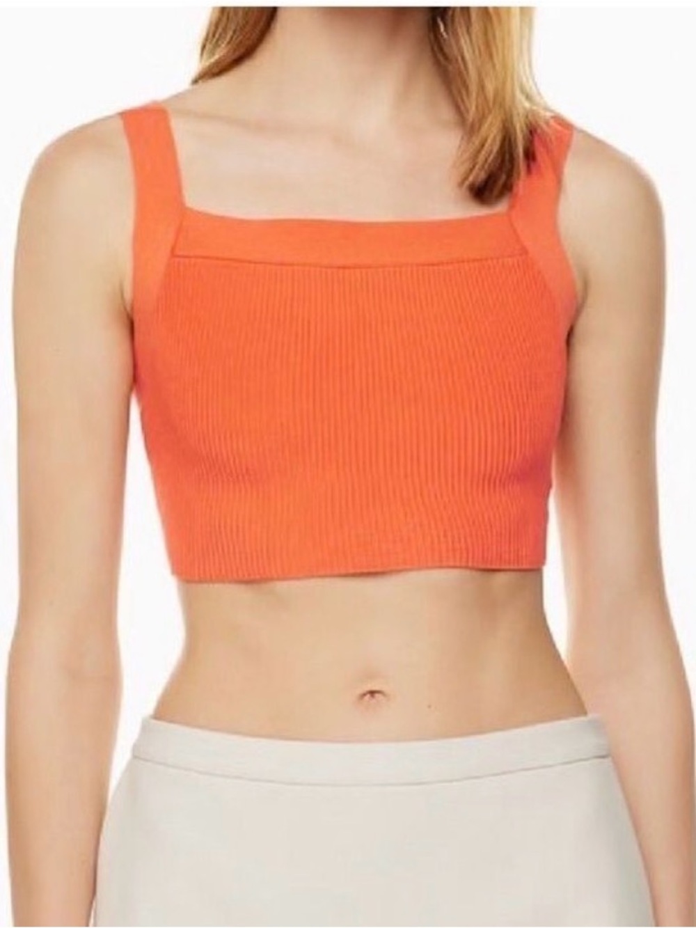 Aritzia Babaton sculpt knit tank 2XS orange square neck rib knit crop